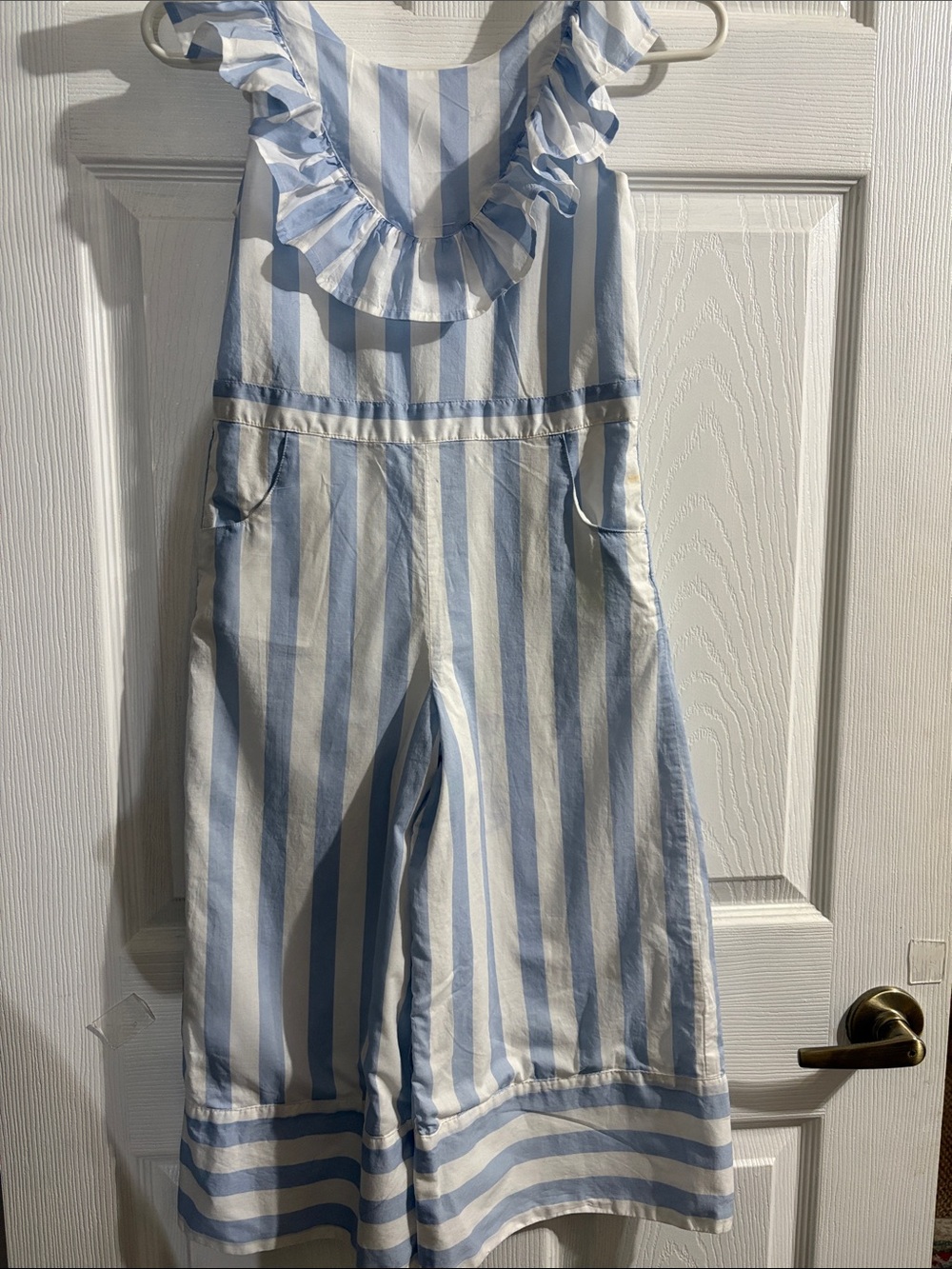 Janie and Jack Blue and White Striped Ruffle Jumpsuit